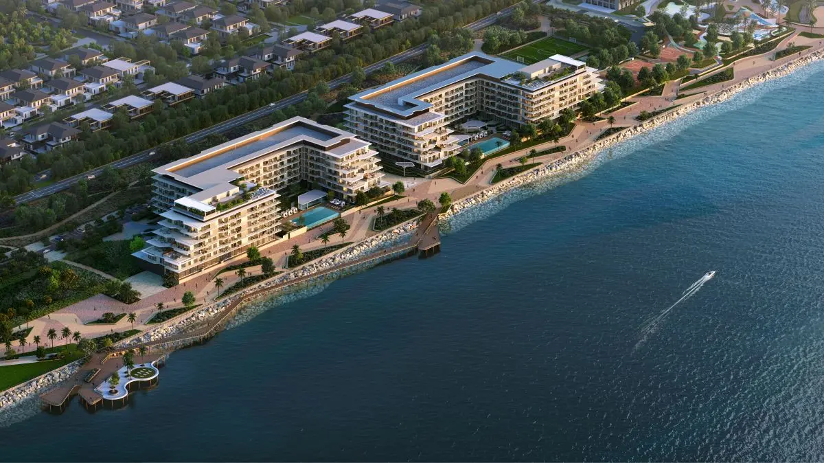 Aerial view of Bashayer waterfront apartments on Hudayriyat Island, Abu Dhabi